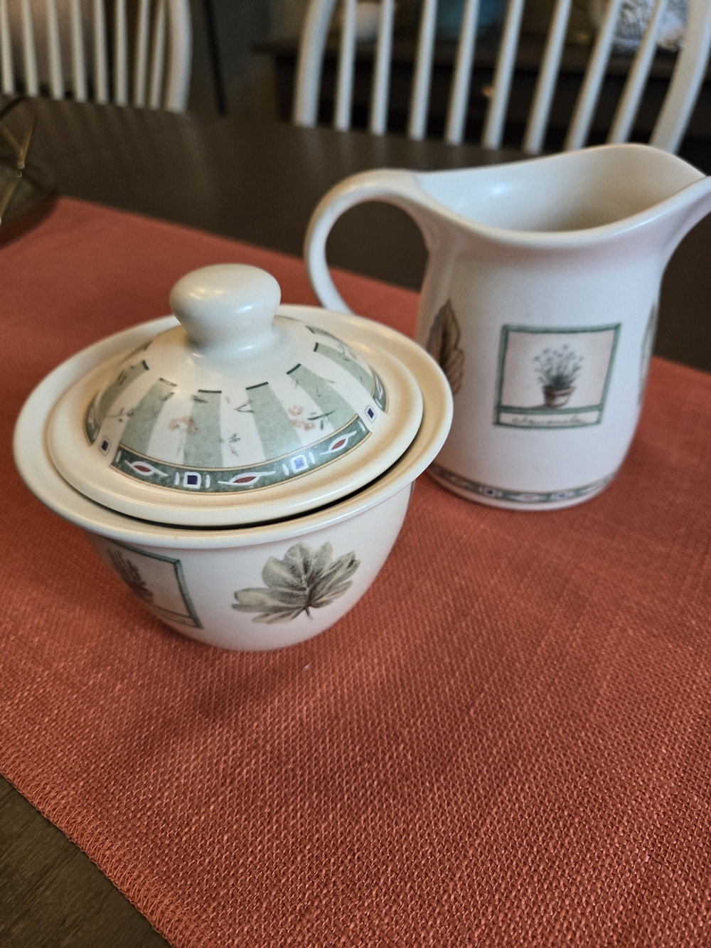 Pfaltzgraff Naturewood Sugar Bowl and Creamer Set